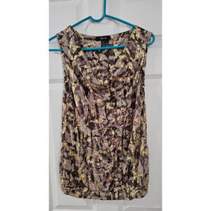 Y2K Shiny Camo Gold Cowl Neck Sleeveless Top Club Rayon Summer Print Top large